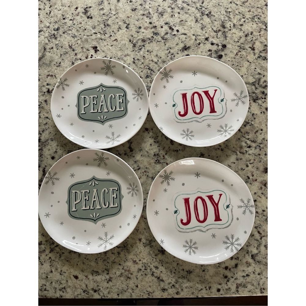 Holiday Salad Plates. 4 total. Peace/Joy